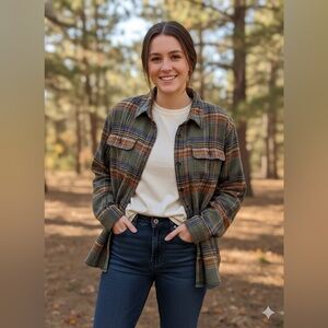 EUC Patagonia W XL Long-Sleeved Fjord Flannel Shirt Chambray Tundra Brown Plaid